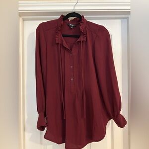 Simply Vera Vera Wang Maroon Tunic Blouse with Ruffle Detail